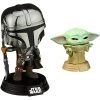 POP Funko Star Wars: Across The Galaxy - The Child, Grogu, Amazon Exclusive, (55625) & Pop! Star Wars: The Mandalorian - Mandalorian (Chrome), Amazon Exclusive W/ Protector