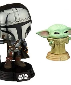 POP Funko Star Wars: Across The Galaxy - The Child, Grogu, Amazon Exclusive, (55625) & Pop! Star Wars: The Mandalorian - Mandalorian (Chrome), Amazon Exclusive W/ Protector